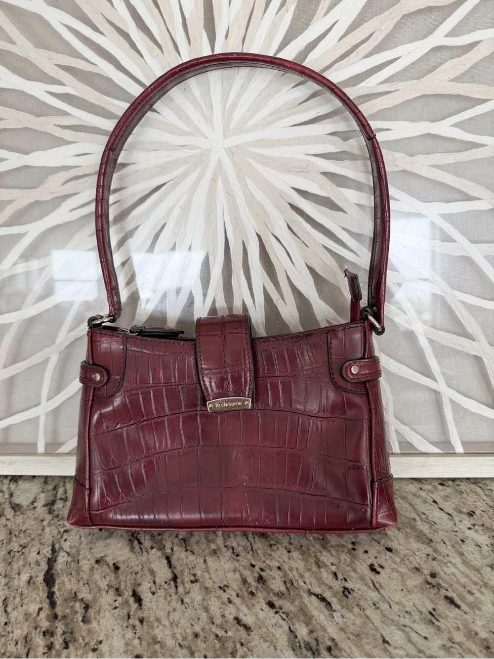 Vintage Liz Claiborne Wine Red Hand Bag with Gold Detail